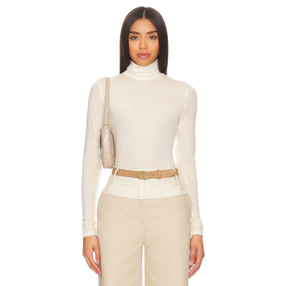 Camila Coelho Camila Turtleneck Top Long Sleeve Jersey Minimalist Chic Ivory S
